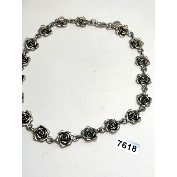 Express Silver Rose Link Necklace Vintage-Inspired Elegant Floral Design For Wom - Picture 9 of 12